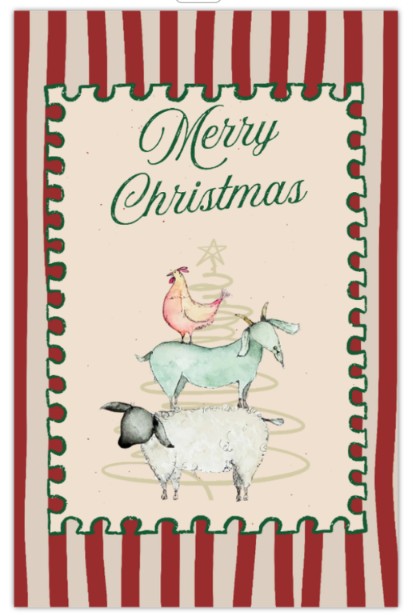 Greeting Card - Striped Farmyard Christmas Card